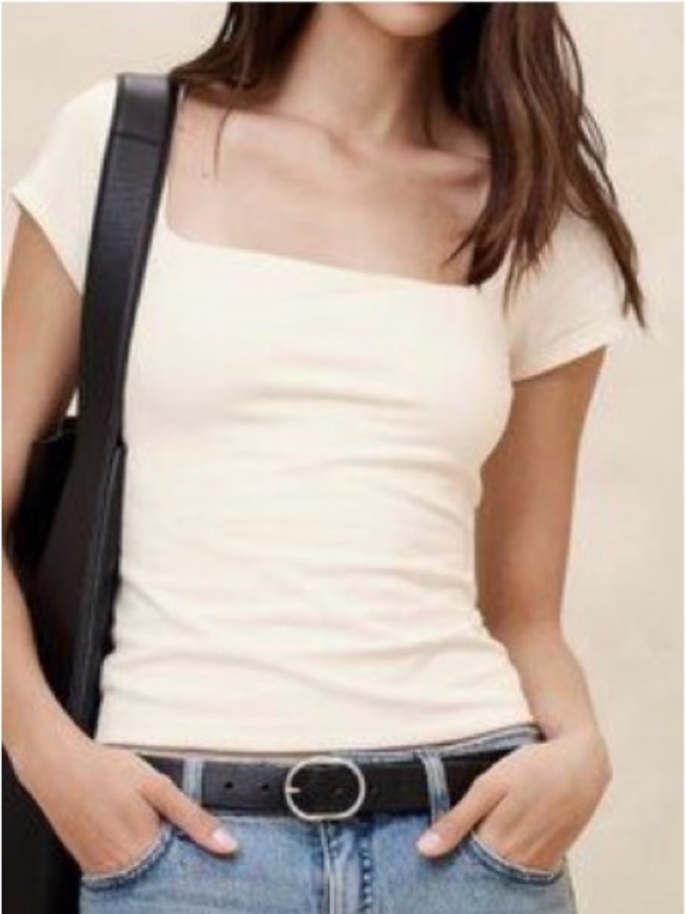 NWOT Banana Republic Factory Women’s White Square Neck Short Sleeve Top Size L